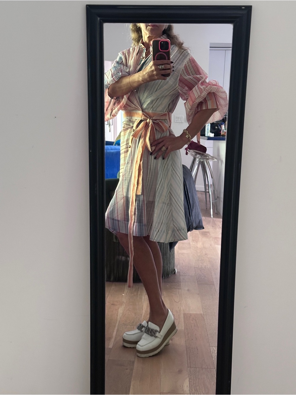 Pastel Striped Wrap A-Line Dress - Pink & Cream, Zimmerman inspired